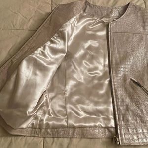 Women’s leather jacket, knit sleeves, new,size L, Phosphorus brand, beige